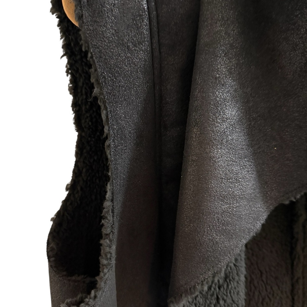 Style & Co Faux Suede Faux Fur Lined Draped Open Front Vest Women’s Size L Black - Picture 2 of 9